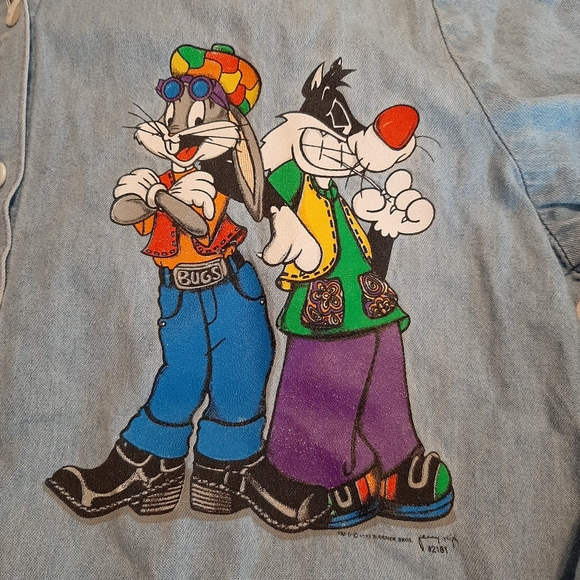 Warner Brothers Vintage kids size 12 Denim long sleeve button up Year 1990s - Picture 1 of 7